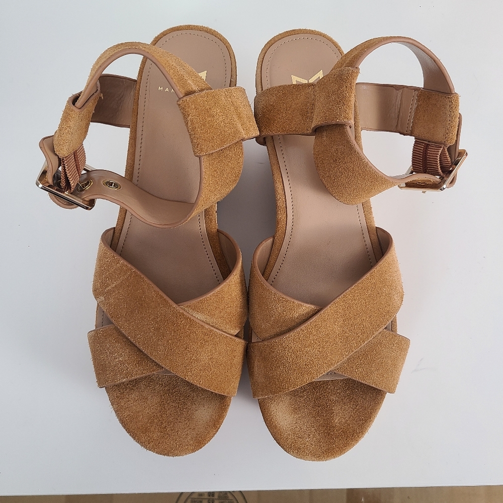 Marc Fisher Cacie Leather Upper Ankle Strap Classic Neutral Cork Wedge Sandals